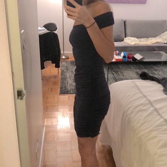 BCBG Navy Off The Shoulder Dress Size XS - Picture 2 of 5